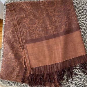 Copper brown shawl wrap paisley design with fringe